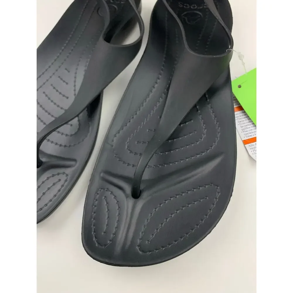 New Crocs Sexi Flip Sandals Slip On Black Sandals Thong 11354 Women's 11